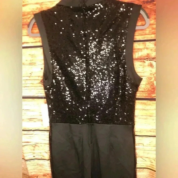 All Black Sequin sleeveless Tuxedo Jumpsuit size Large - Picture 11 of 16
